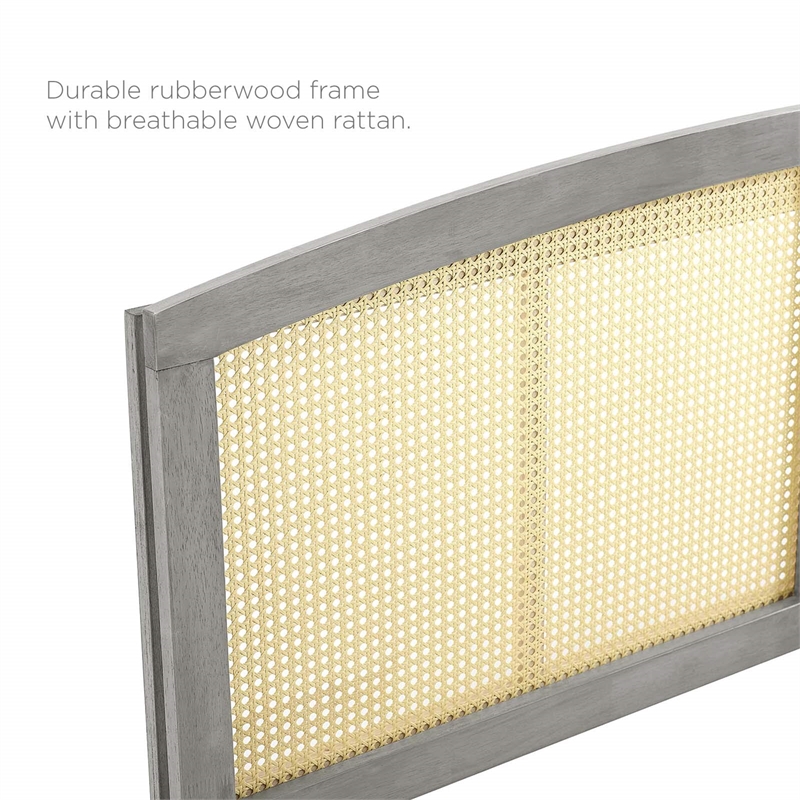 Modway Halcyon Cane Rattan and Rubberwood Full Headboard in Gray