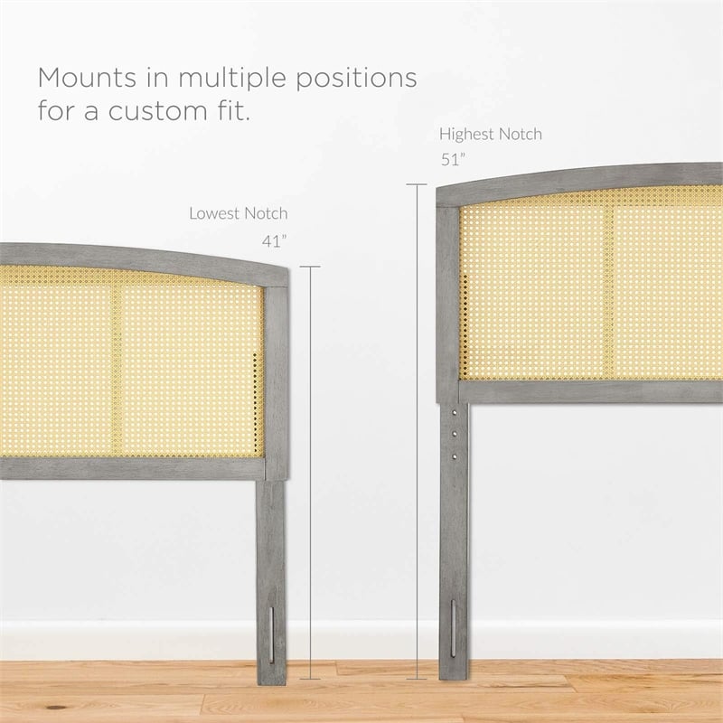 Modway Halcyon Cane Rattan and Rubberwood Queen Headboard in Gray