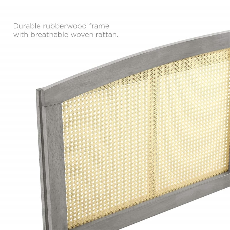 Modway Halcyon Cane Rattan and Rubberwood Queen Headboard in Gray