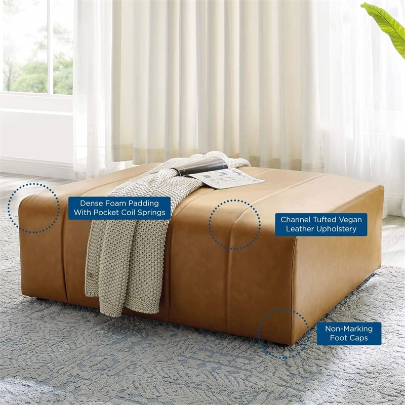 Modway Bartlett Modern Upholstered Faux Leather Ottoman in Tan