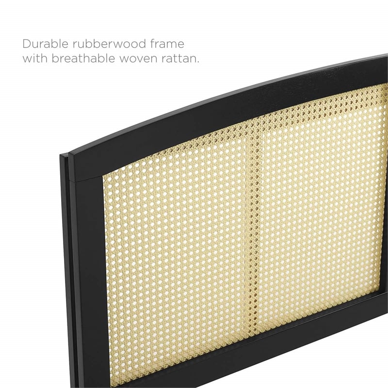 Modway Halcyon Cane Rattan and Rubberwood King Headboard in Black