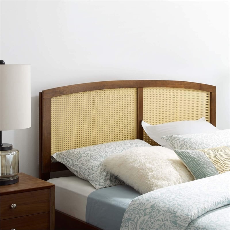 Modway Halcyon Cane Rattan and Rubberwood King Headboard in Walnut