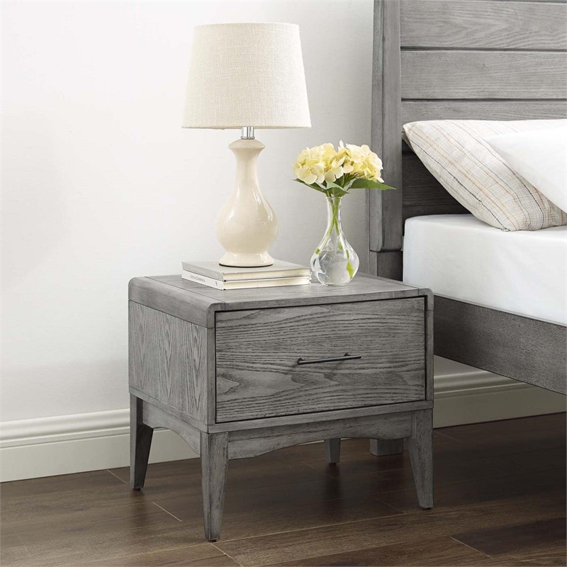 Modway Georgia Modern Rubberwood and Wood Nightstand in Gray Finish