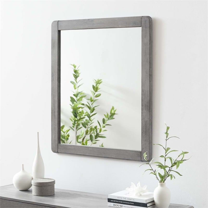 Modway Georgia Modern Style Solid Rubberwood Mirror in Gray Finish