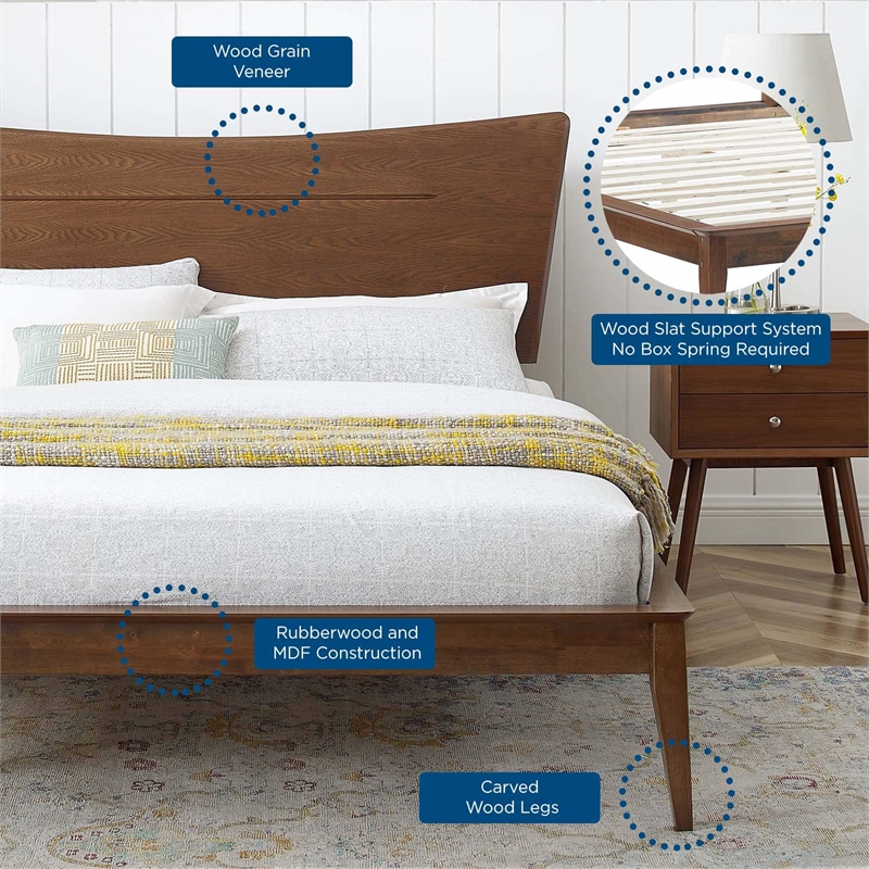 Modway Astra Full Rubberwood and MDF Wood Platform Bed in Walnut