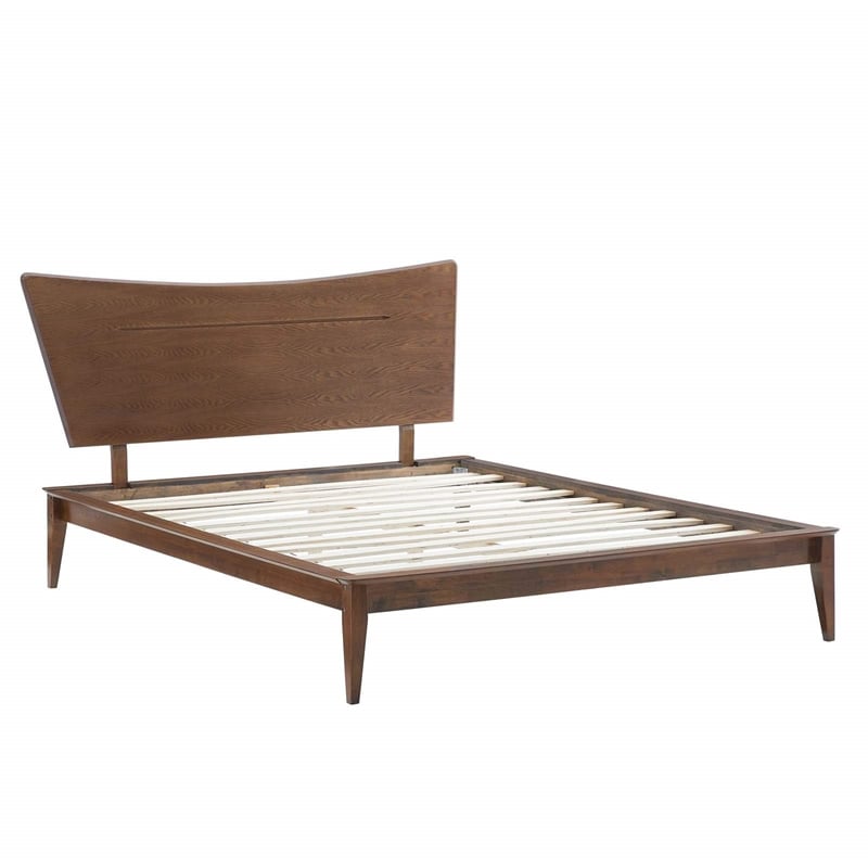 Modway Astra Queen Rubberwood and MDF Wood Platform Bed in Walnut