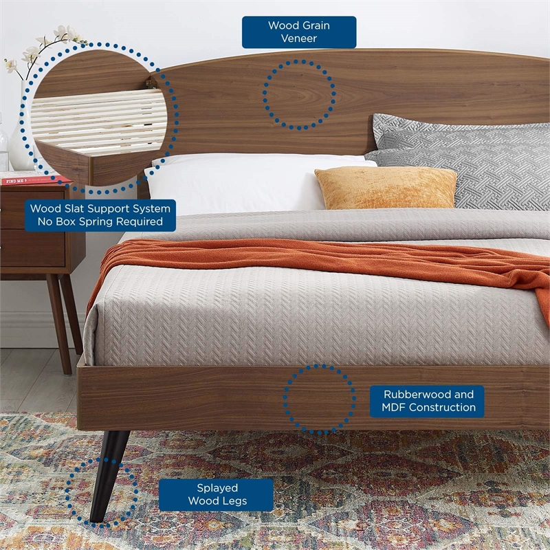 Modway Bronwen Queen Rubberwood and MDF Wood Platform Bed in Walnut