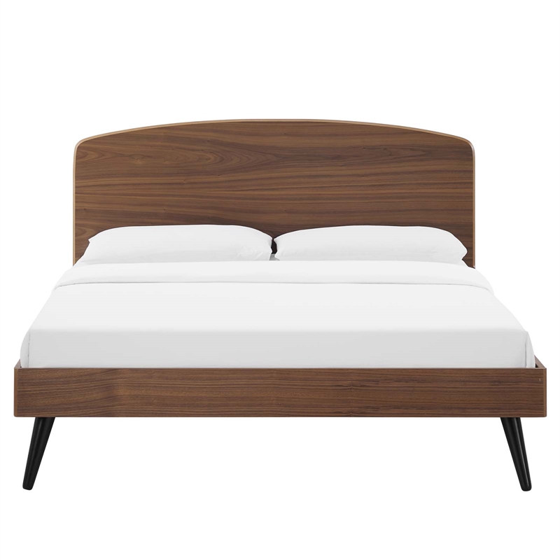 Modway Bronwen King Rubberwood and MDF Wood Platform Bed in Walnut