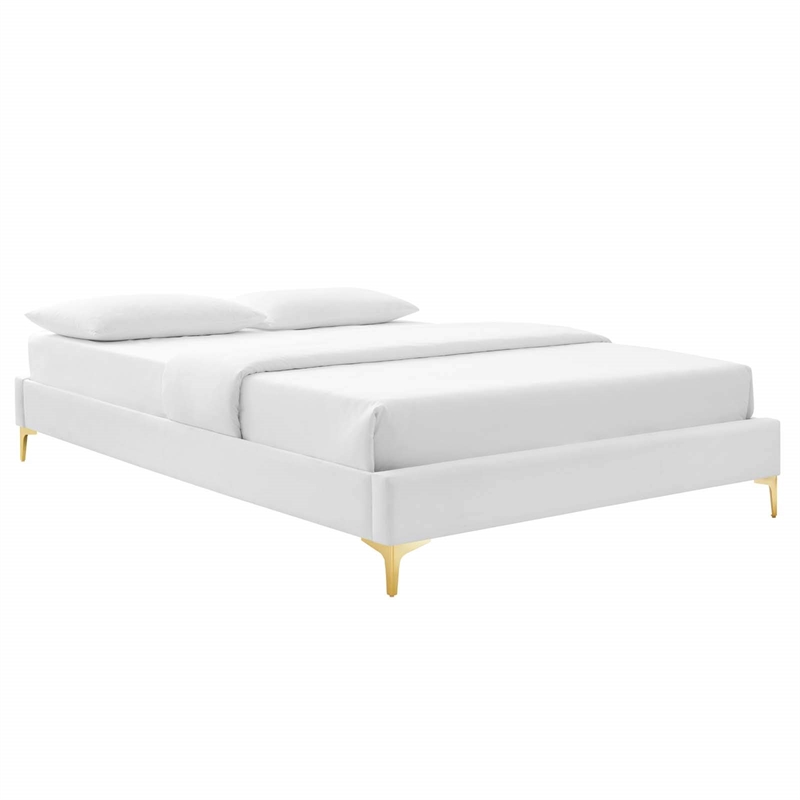 Modway Sutton Queen Modern Performance Velvet Bed Frame in White