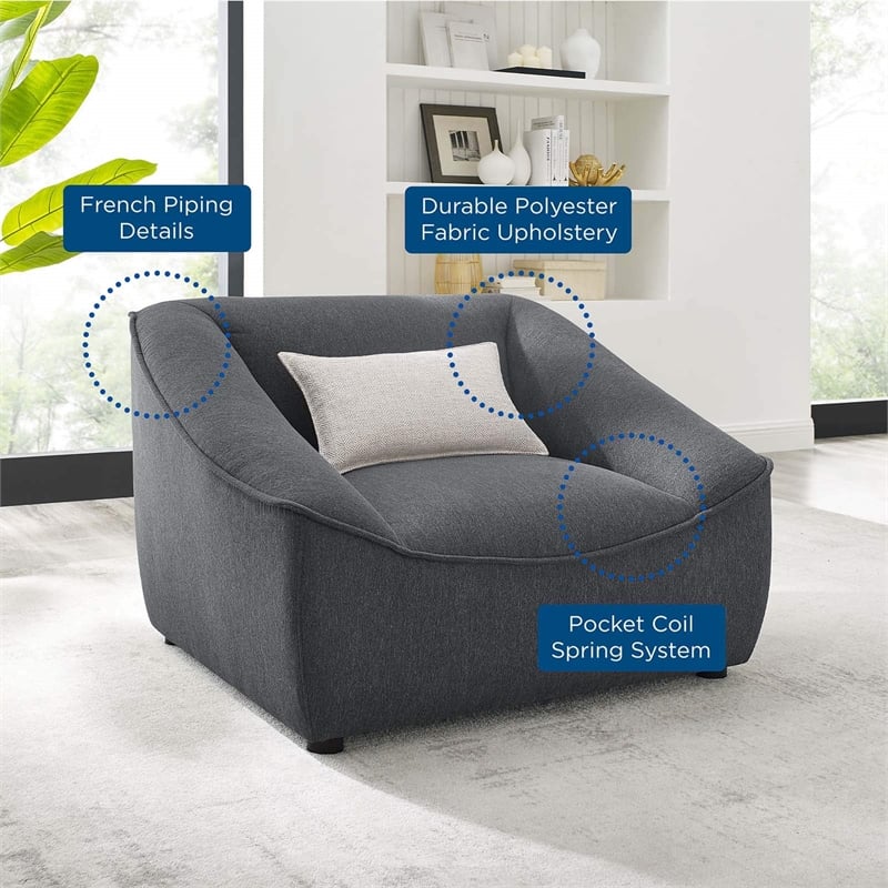 Modway Comprise Modern Upholstery Polyester Fabric Armchair in Charcoal