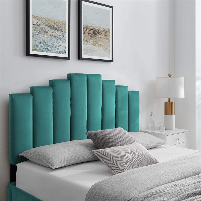 Modway Noelle Modern Performance Velvet Twin Headboard in Teal Green