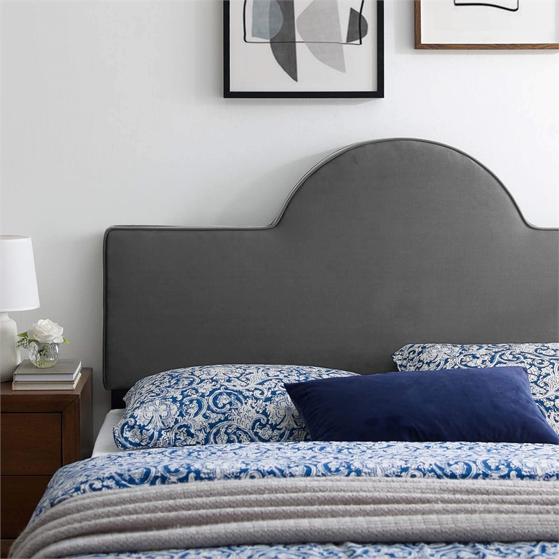 Modway Dawn Twin Modern Performance Velvet Headboard in Charcoal