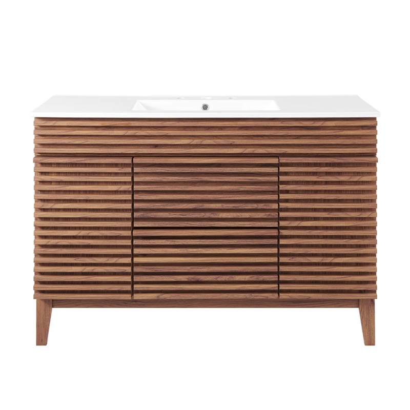 Modway Render 48" Modern Plastic Single Sink Bathroom Vanity in Walnut/White