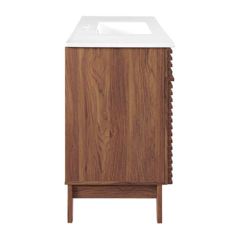 Modway Render 48" Modern Plastic Single Sink Bathroom Vanity in Walnut/White