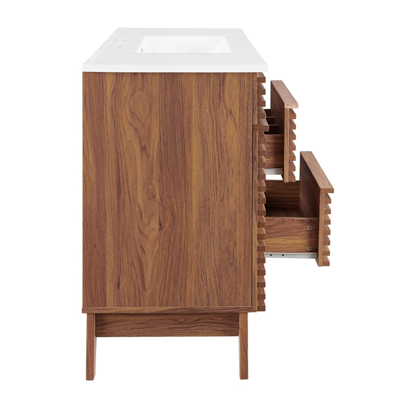 Modway Render 48" Modern Plastic Single Sink Bathroom Vanity in Walnut/White
