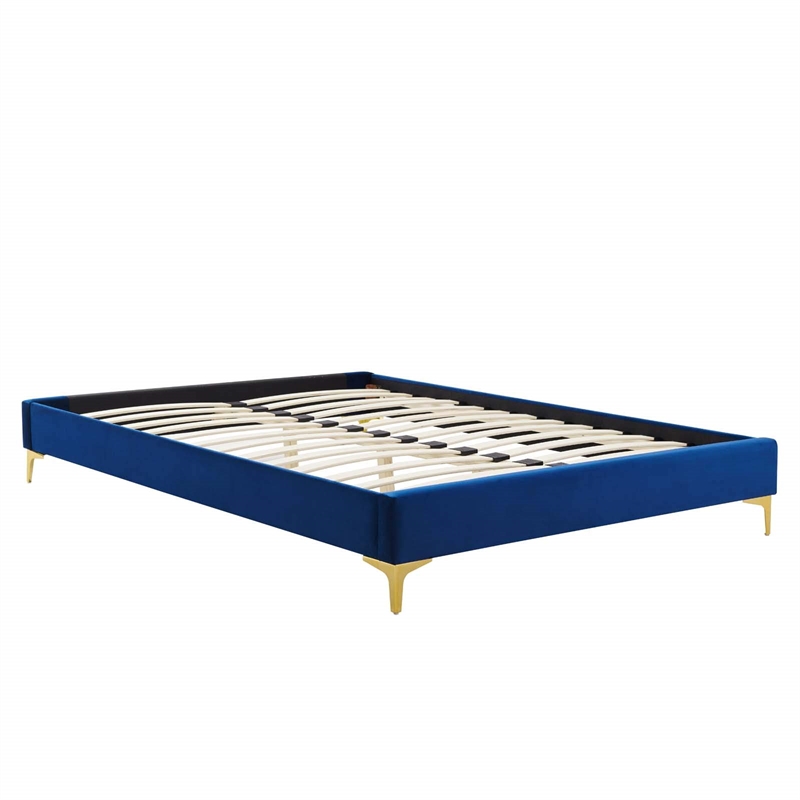 Modway Sutton Twin Modern Performance Velvet Bed Frame in Navy