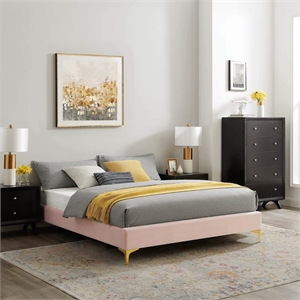 Modway Sutton Twin Modern Performance Velvet Bed Frame in Pink