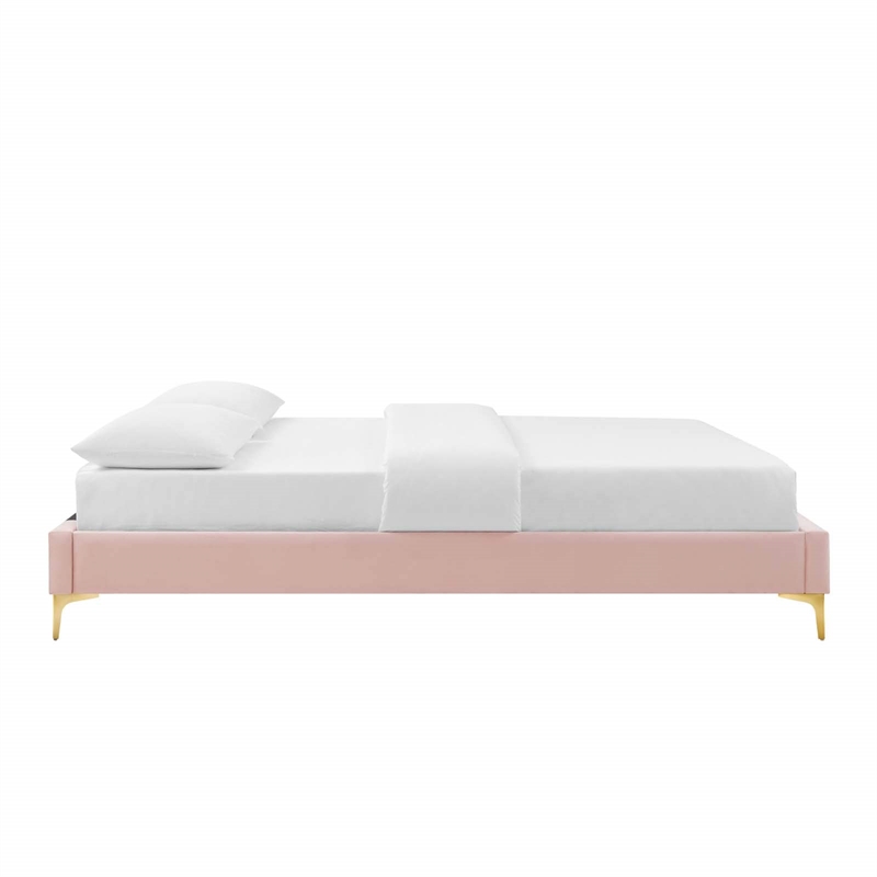 Modway Sutton Twin Modern Performance Velvet Bed Frame in Pink