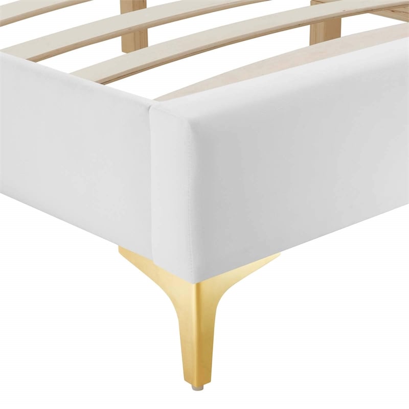 Modway Sutton Twin Modern Performance Velvet Bed Frame in White