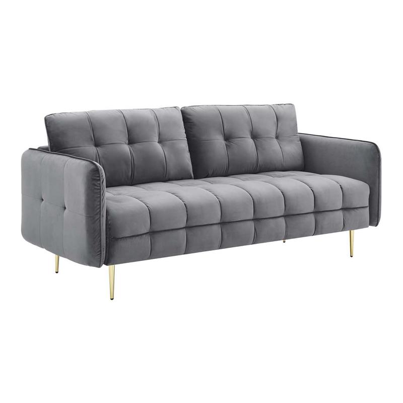 Modway Cameron Tufted Modern Performance Velvet Sofa in Gray ...