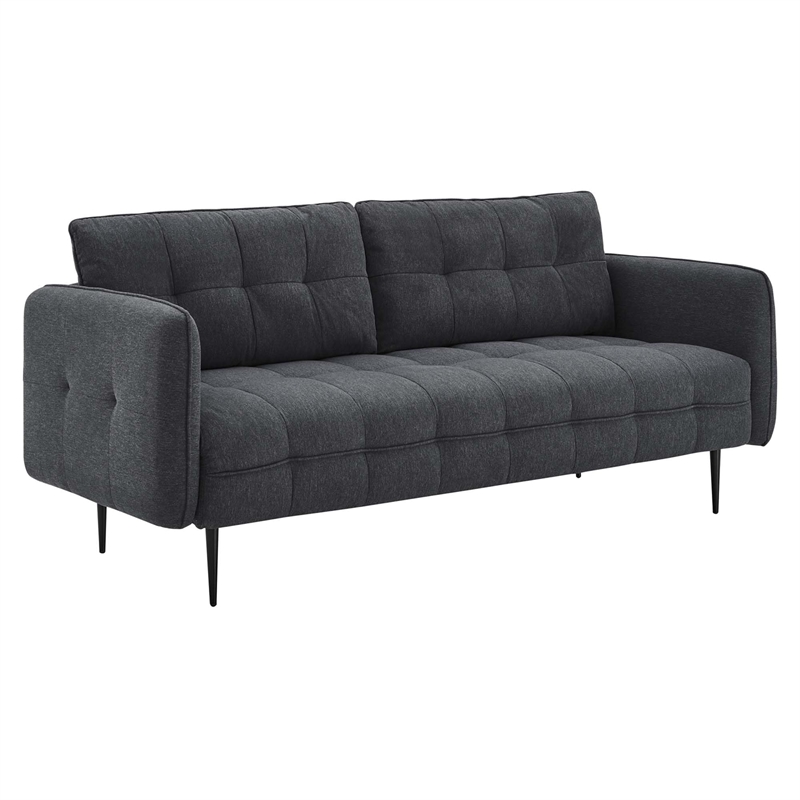 Modway Cameron Upholstered Modern Fabric Sofa with Metal Legs in Charcoal/Black
