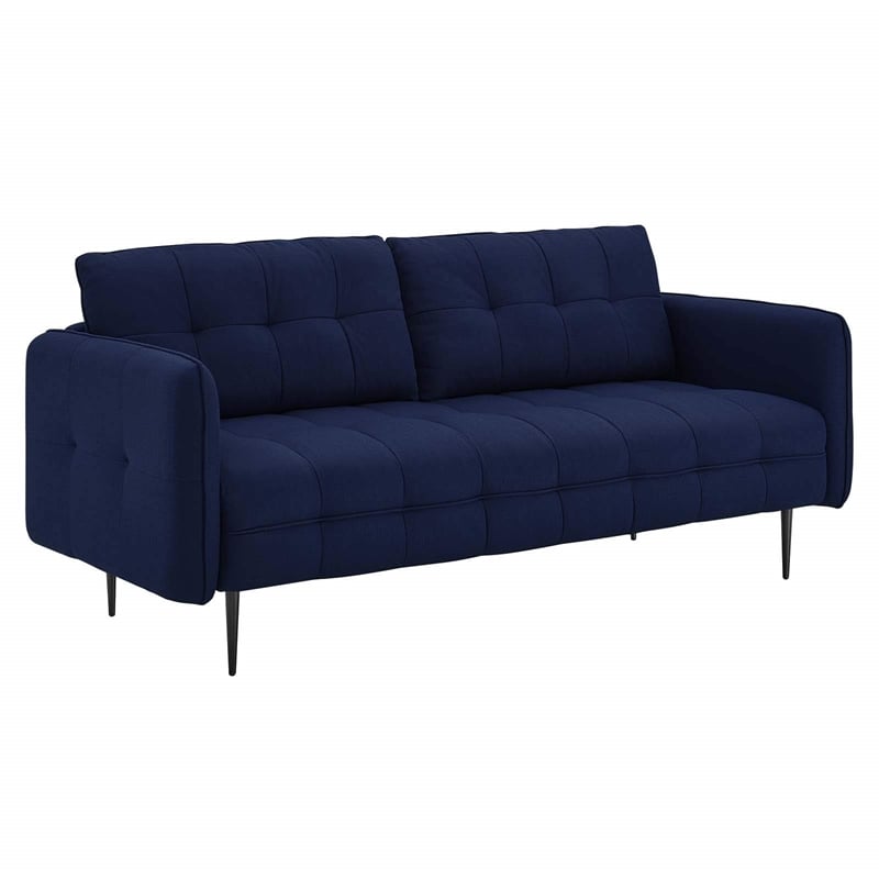 Modway Cameron Upholstered Modern Fabric Sofa with Metal Legs in Blue/Black