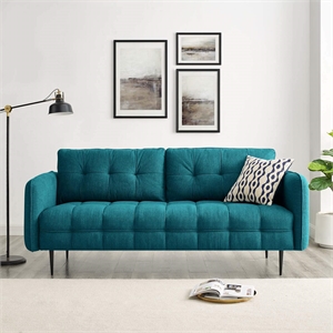 Modway Cameron 34&quot Tufted Modern Fabric Sofa with Black Metal Legs in Teal Green