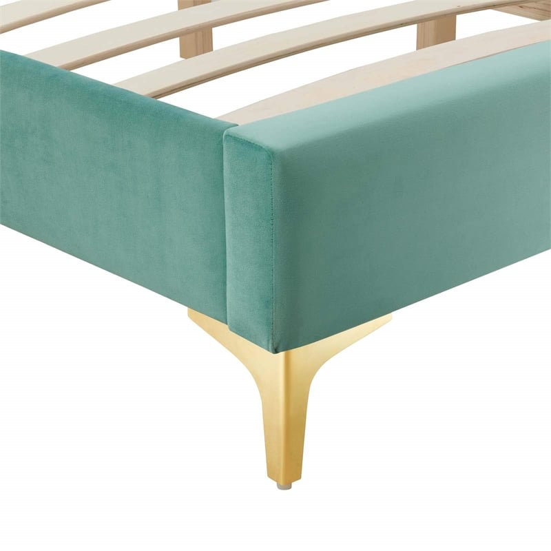 Modway Sutton King Modern Performance Velvet Bed Frame in Mint Green