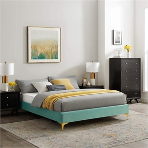 Modway Sutton King Modern Performance Velvet Bed Frame in Mint Green