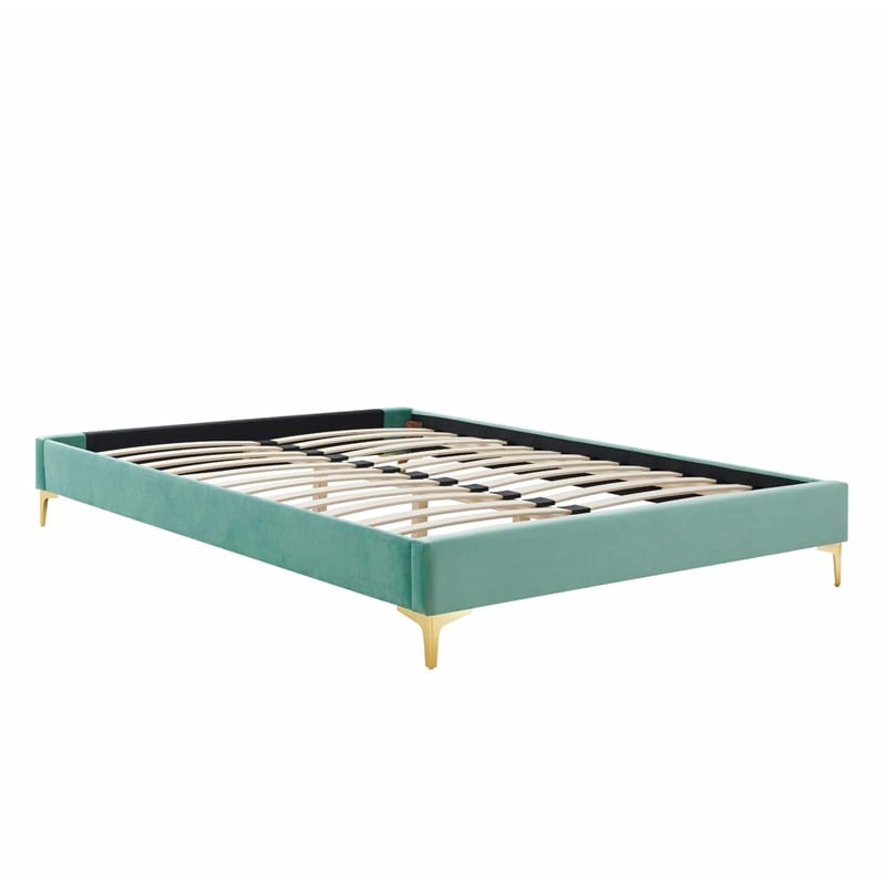 Modway Sutton King Modern Performance Velvet Bed Frame in Mint Green