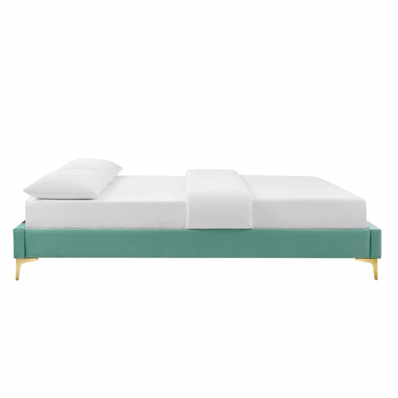Modway Sutton King Modern Performance Velvet Bed Frame in Mint Green