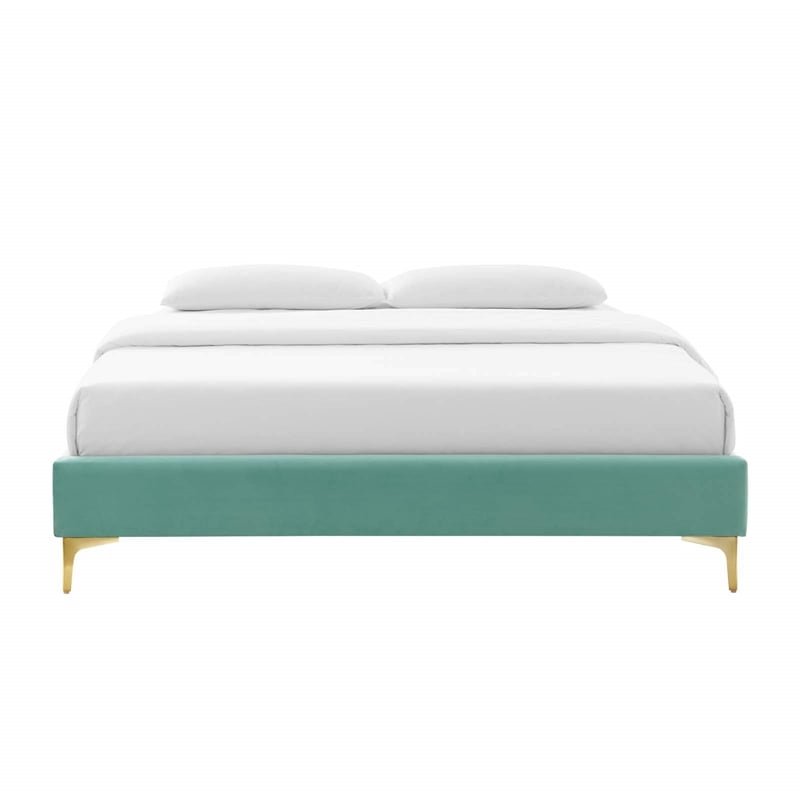 Modway Sutton King Modern Performance Velvet Bed Frame in Mint Green