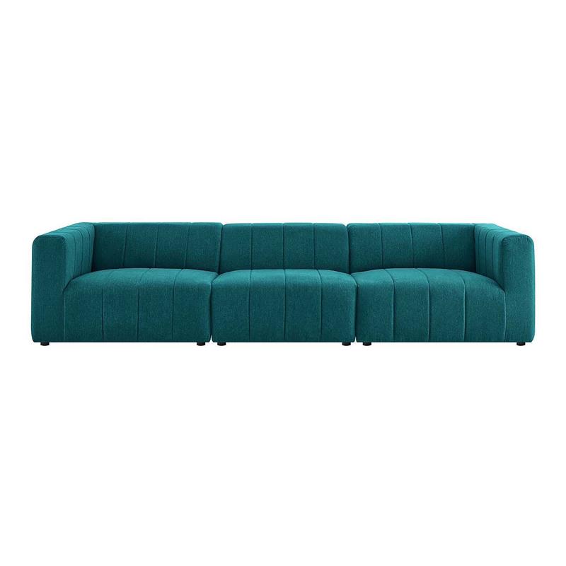 Modway Bartlett 3Piece Tufting Upholstered Fabric Sofa in Teal Blue