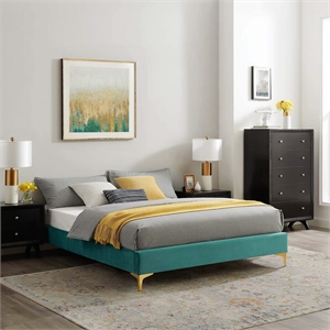 Modway Sutton King Modern Performance Velvet Bed Frame in Teal Green
