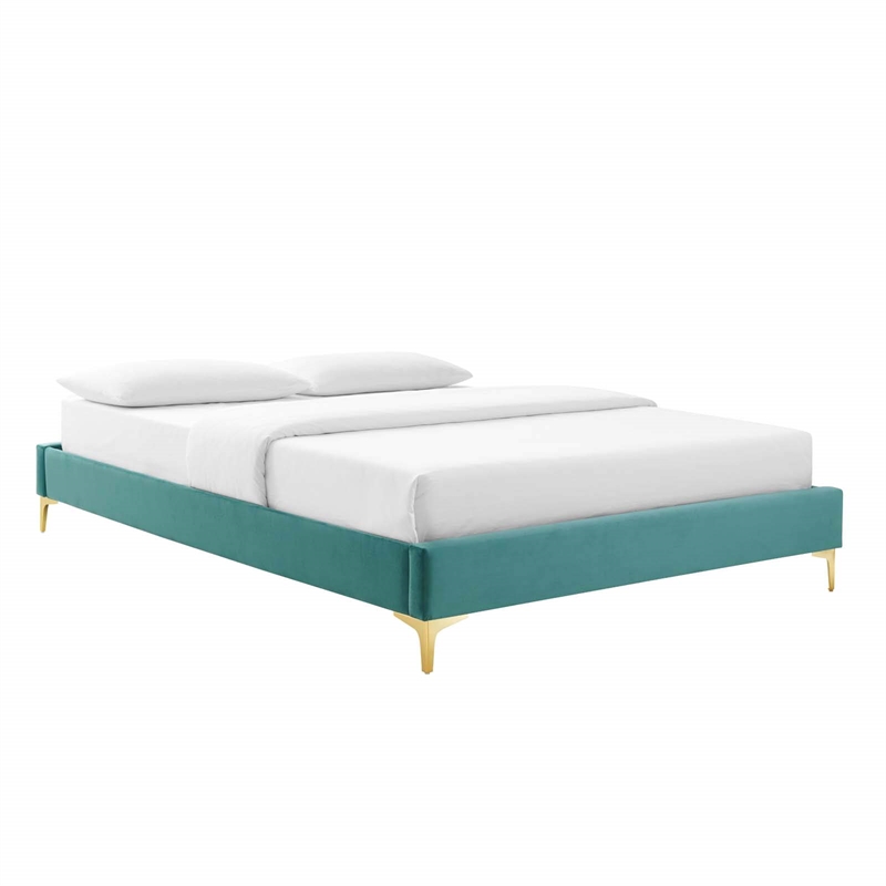 Modway Sutton King Modern Performance Velvet Bed Frame in Teal Green