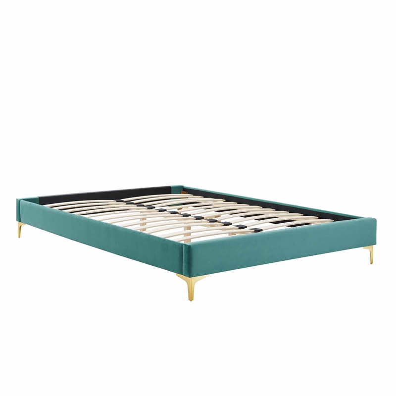 Modway Sutton King Modern Performance Velvet Bed Frame in Teal Green