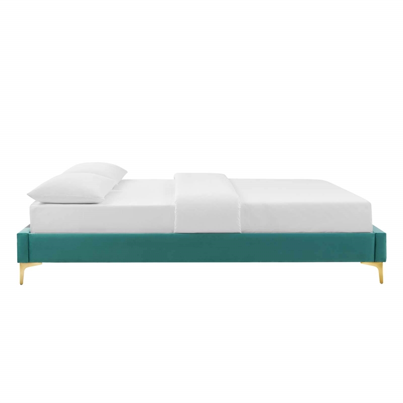 Modway Sutton King Modern Performance Velvet Bed Frame in Teal Green
