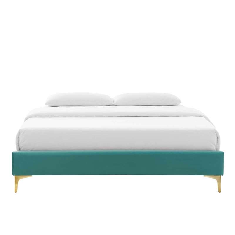 Modway Sutton King Modern Performance Velvet Bed Frame in Teal Green