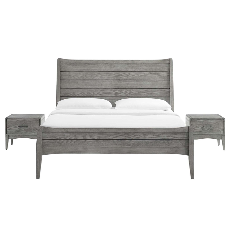 Modway Georgia 3-Piece Rubberwood and MDF Queen Bedroom Set in Gray
