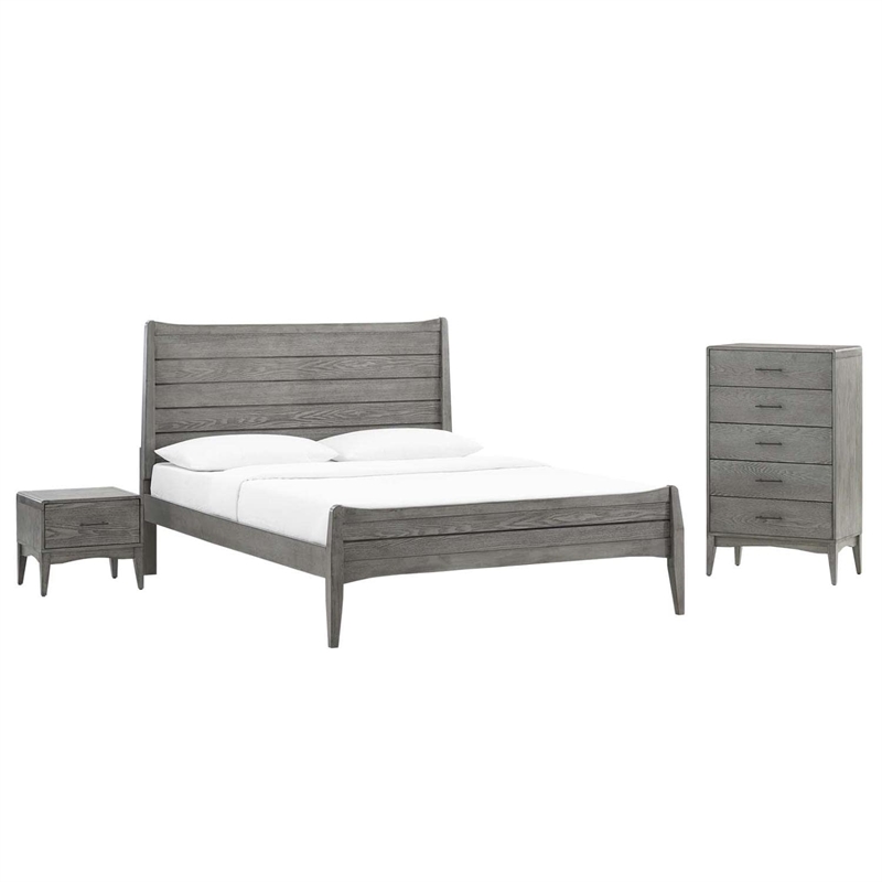 Modway Georgia 3-Piece Rubberwood and MDF Queen Bedroom Set in Gray