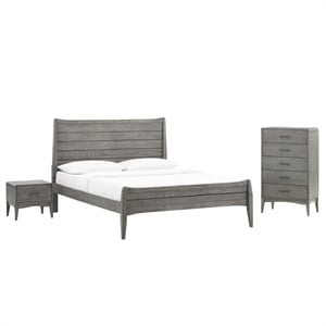 Modway Georgia 3-Piece Rubberwood and MDF Queen Bedroom Set in Gray