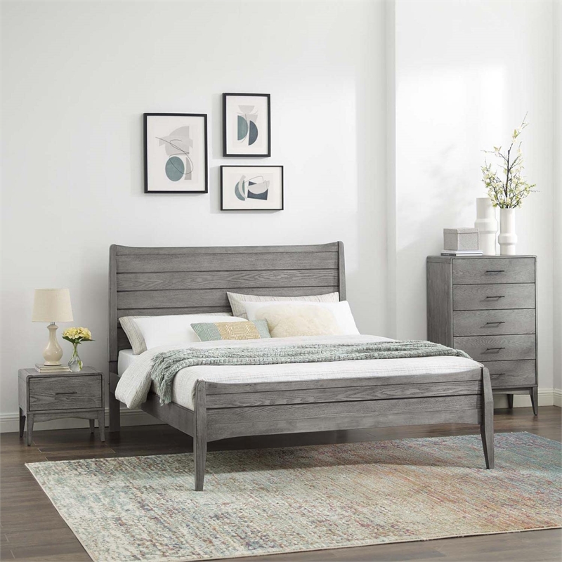 Modway Georgia 3-Piece Rubberwood and MDF Queen Bedroom Set in Gray