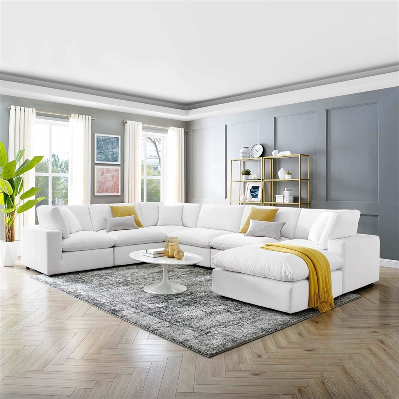 Modway Commix 7-Piece Performance Velvet Sectional Sofa in White