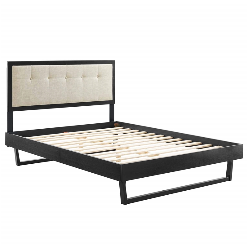 Modway Willow Queen Wood Platform Bed with Angular Frame in Black/Beige