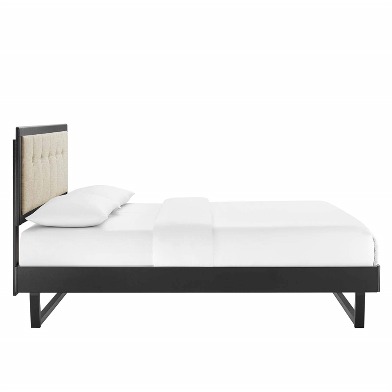 Modway Willow Queen Wood Platform Bed with Angular Frame in Black/Beige