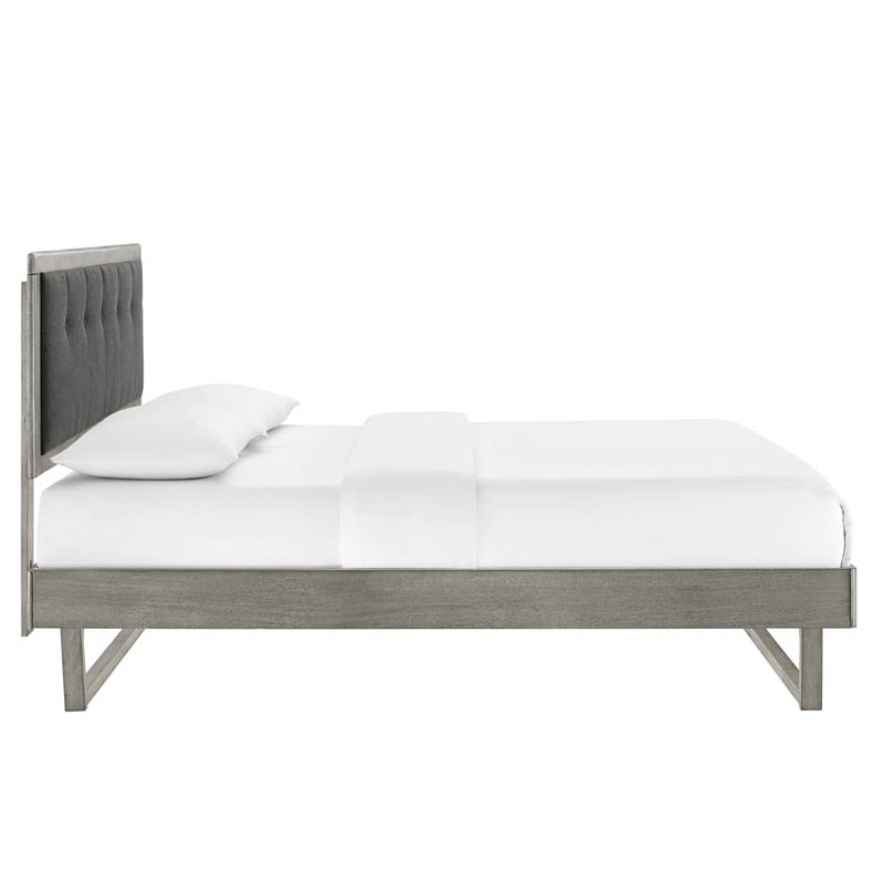Modway Willow Queen Wood Platform Bed with Angular Frame in Gray/Charcoal