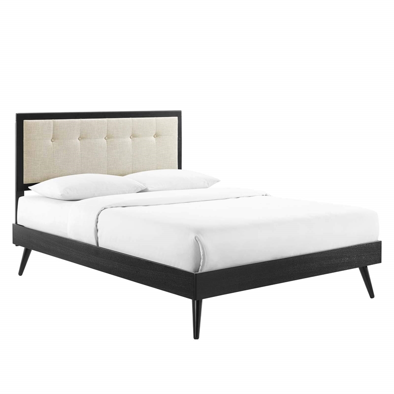 Modway Willow Queen Wood Platform Bed with Splayed Legs in Black/Beige