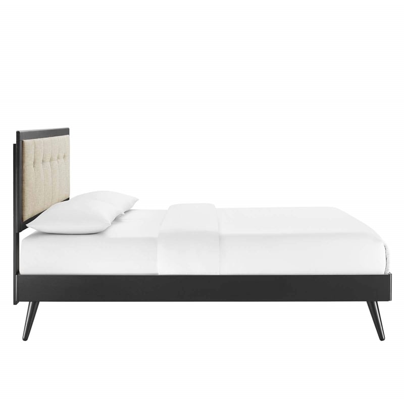 Modway Willow Queen Wood Platform Bed with Splayed Legs in Black/Beige