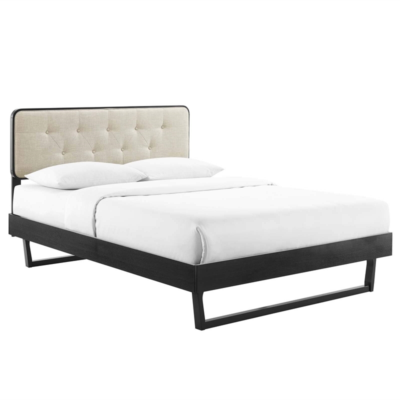 Modway Bridgette Wood Queen Platform Bed with Angular Frame in Black/Beige