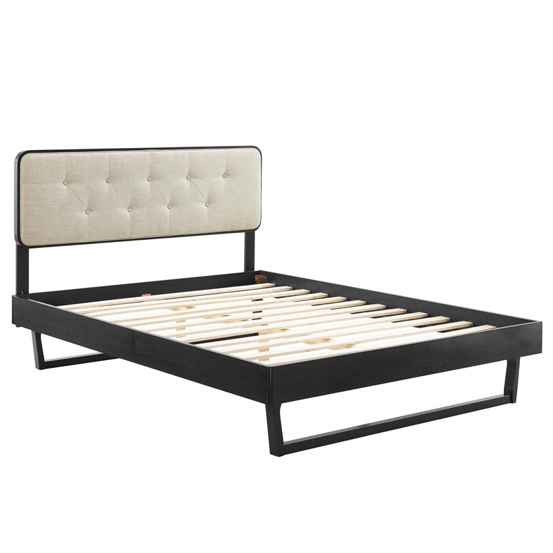 Modway Bridgette Wood Queen Platform Bed with Angular Frame in Black/Beige